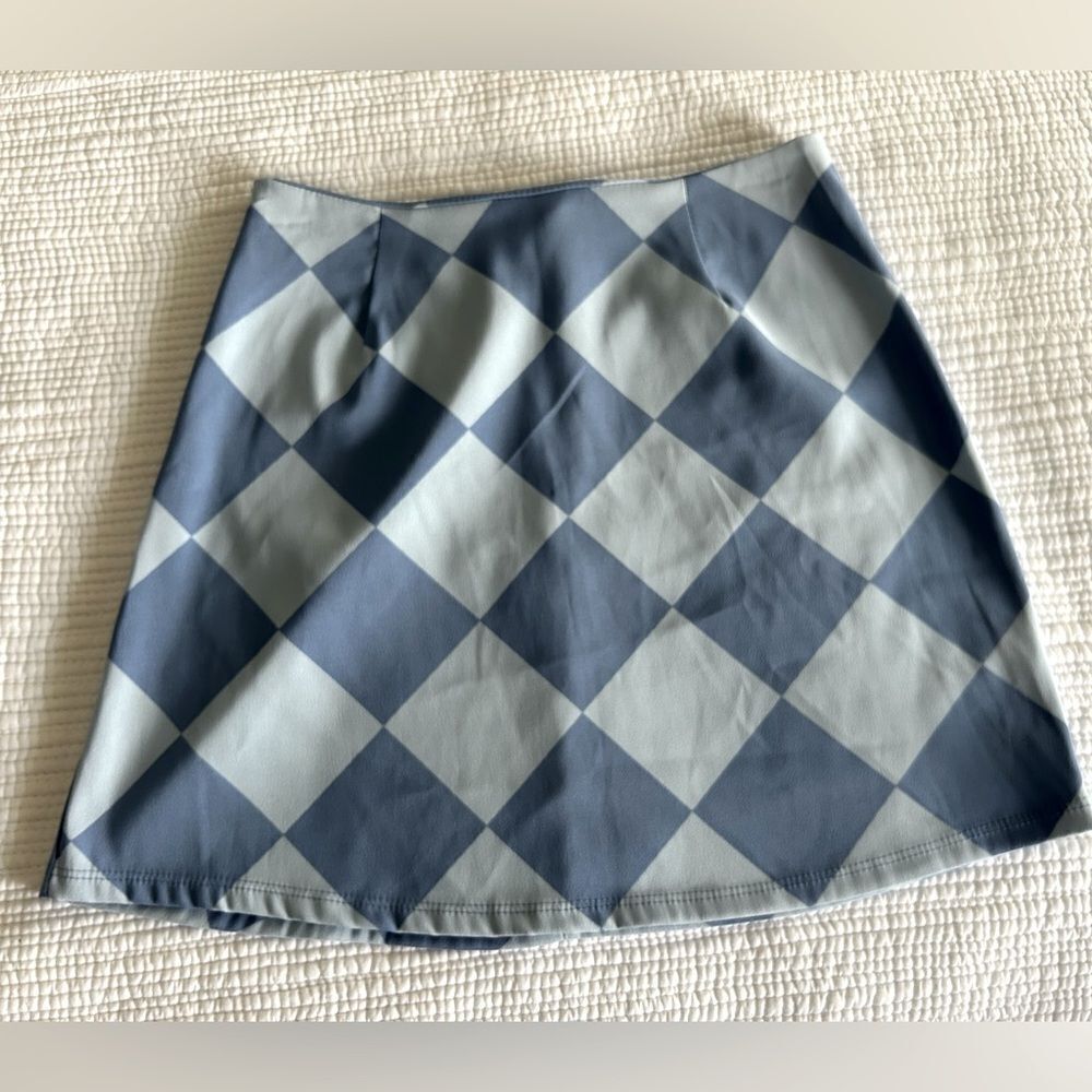 Altar'd State Women's Blue Checkerboard Zip Up Mini Skirt Retro 60’s/70’s Vibe